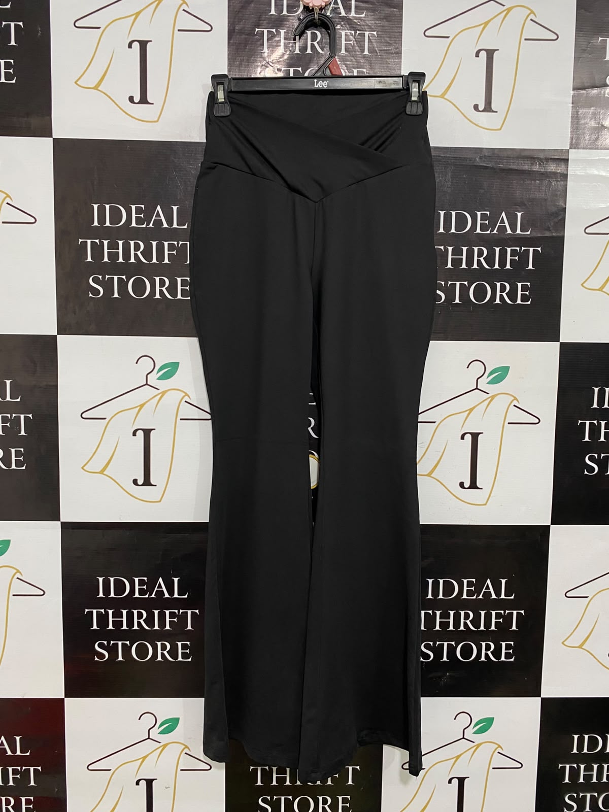 SHEIN |S| WAIST 26| A54| BLACK CROSSOVER V-WAISTBAND FLARED TECHNICAL UTILITY TROUSERS