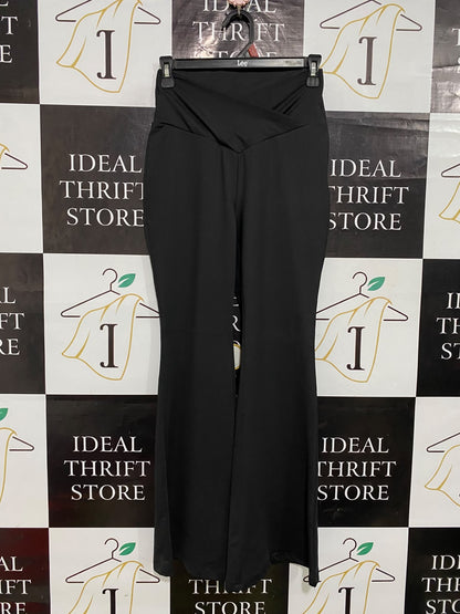 SHEIN |S| WAIST 26| A54| BLACK CROSSOVER V-WAISTBAND FLARED TECHNICAL UTILITY TROUSERS