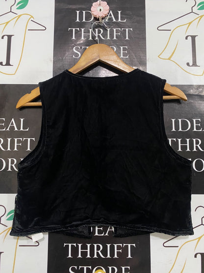 ZARA |S| BUST 17| A54| BLACK ZARA FLORAL SEQUIN EMBROIDERED SLEEVELESS TECHNICAL UTILITY VEST