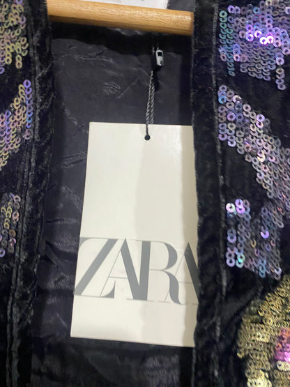 ZARA |S| BUST 17| A54| BLACK ZARA FLORAL SEQUIN EMBROIDERED SLEEVELESS TECHNICAL UTILITY VEST