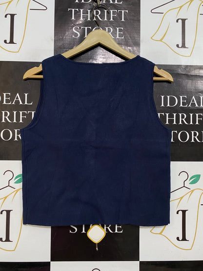STRADIVARIUS |XL| BUST 17| A54| NAVY BLUE STRADIVARIUS V-NECK BUTTON-FRONT TECHNICAL UTILITY VEST