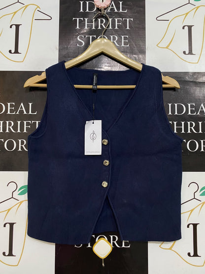 STRADIVARIUS |XL| BUST 17| A54| NAVY BLUE STRADIVARIUS V-NECK BUTTON-FRONT TECHNICAL UTILITY VEST