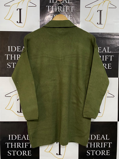 MILLENIUM |L| BUST 20| A54| OLIVE GREEN COLLARED BUTTON-FRONT MULTI-POCKET TECHNICAL UTILITY KNIT SHIRT JACKET