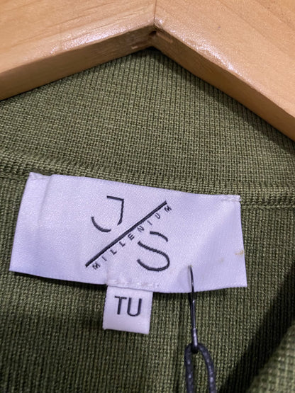 MILLENIUM |L| BUST 20| A54| OLIVE GREEN COLLARED BUTTON-FRONT MULTI-POCKET TECHNICAL UTILITY KNIT SHIRT JACKET
