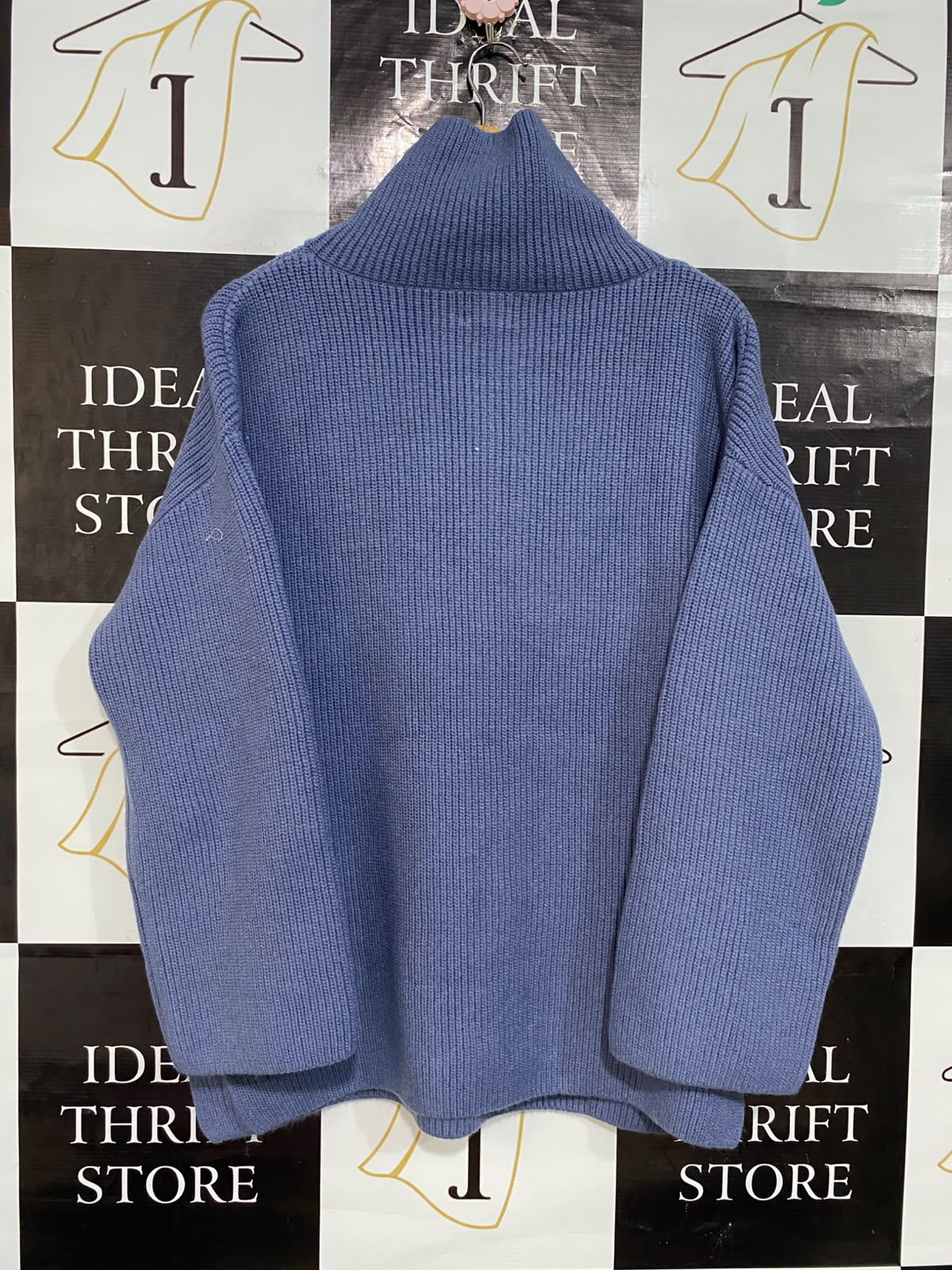 H&M |L| BUST 24| A54| SLATE BLUE QUARTER-ZIP HIGH-NECK OVERSIZED TECHNICAL UTILITY KNIT SWEATER