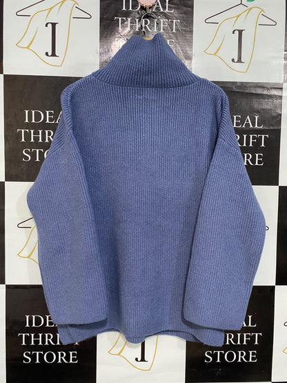 H&M |L| BUST 24| A54| SLATE BLUE QUARTER-ZIP HIGH-NECK OVERSIZED TECHNICAL UTILITY KNIT SWEATER