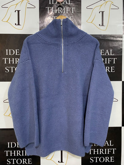 H&M |L| BUST 24| A54| SLATE BLUE QUARTER-ZIP HIGH-NECK OVERSIZED TECHNICAL UTILITY KNIT SWEATER