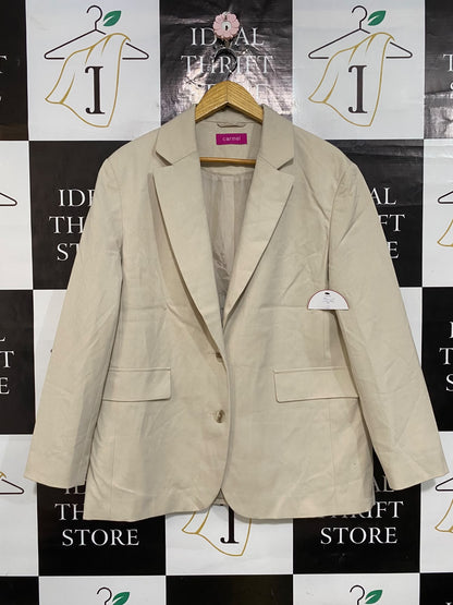 CARMEL |L| BUST 21| A54| LIGHT BEIGE CARMEL NOTCHED-LAPEL BUTTON-FRONT TECHNICAL UTILITY BLAZER