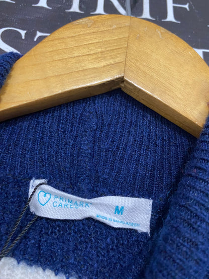 PRIMARK CARES |M| BUST 22| A54| NAVY AND WHITE STRIPED MOCK-NECK TECHNICAL UTILITY KNIT SWEATER