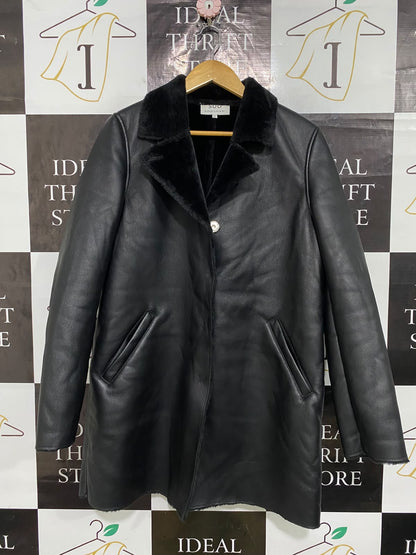 SUD |M| BUST 20| A54| BLACK FAUX-SHEARLING LINED FAUX-LEATHER TECHNICAL UTILITY COAT
