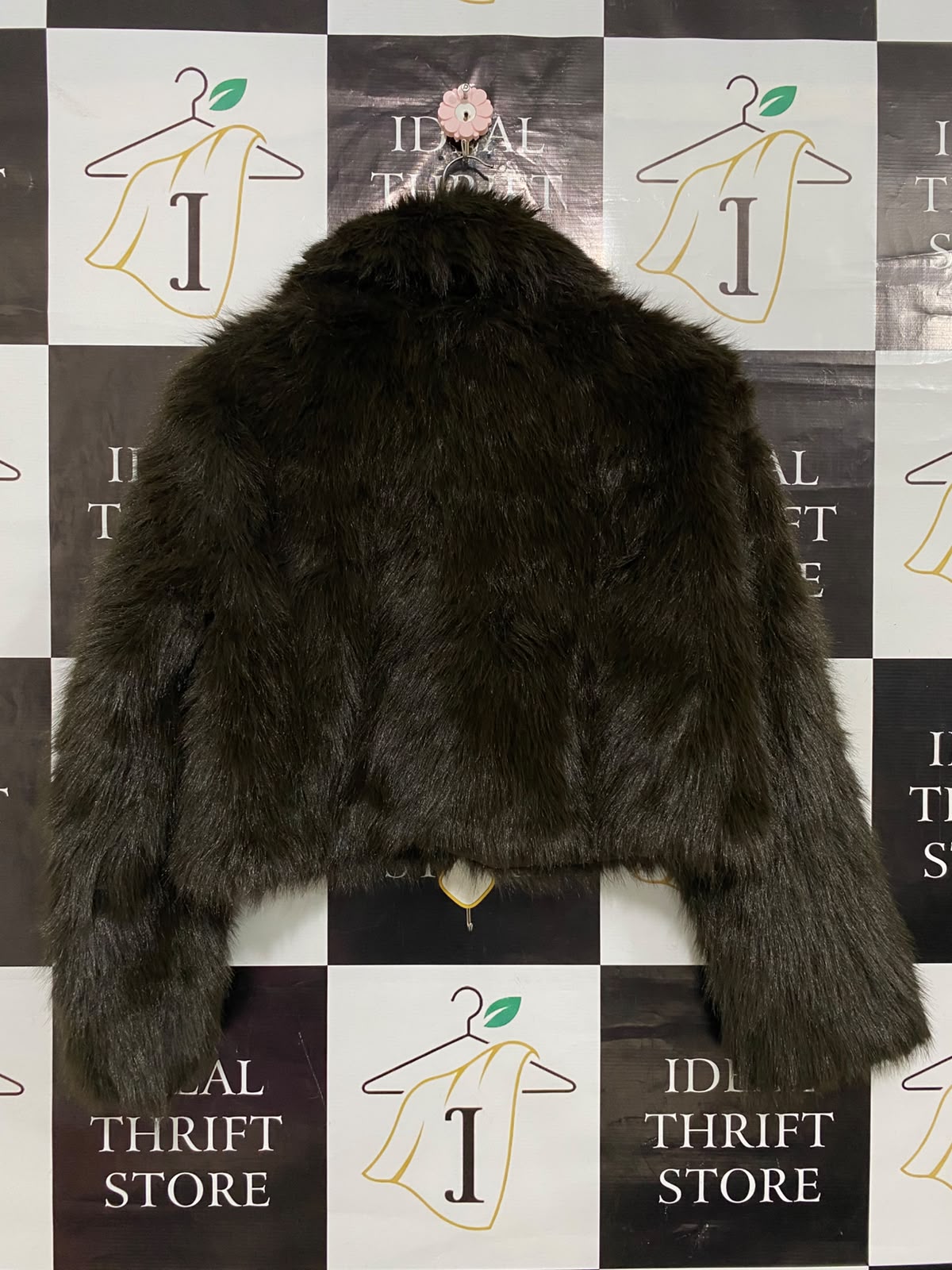 PULL & BEAR |M| BUST 23| A54| DARK BROWN FAUX-FUR CROPPED TECHNICAL UTILITY STATEMENT JACKET