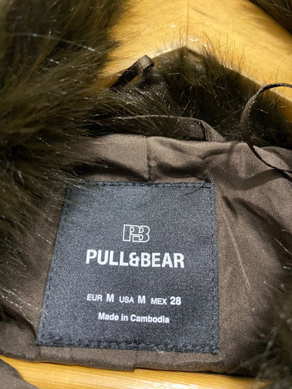 PULL & BEAR |M| BUST 23| A54| DARK BROWN FAUX-FUR CROPPED TECHNICAL UTILITY STATEMENT JACKET