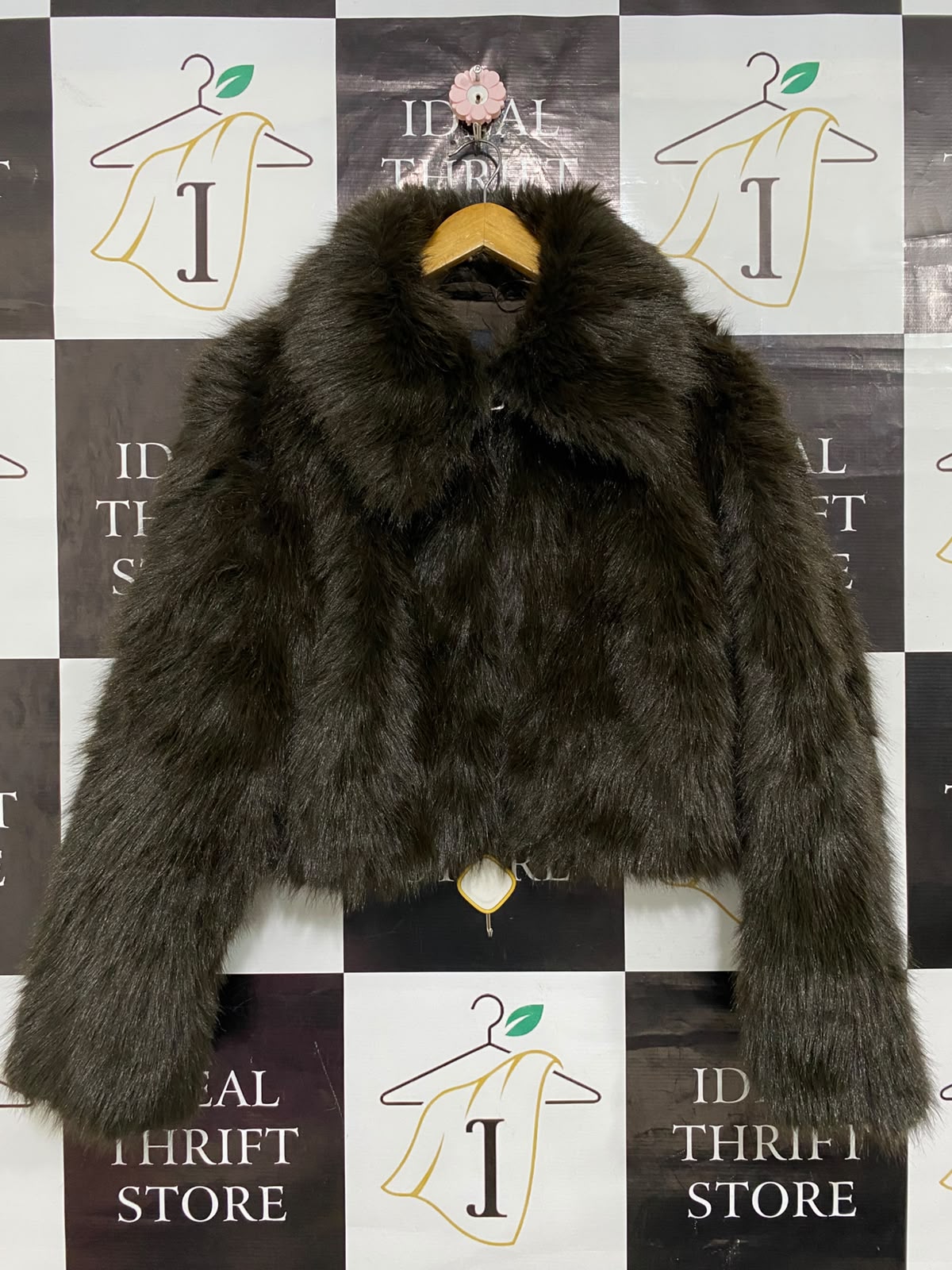 PULL & BEAR |M| BUST 23| A54| DARK BROWN FAUX-FUR CROPPED TECHNICAL UTILITY STATEMENT JACKET