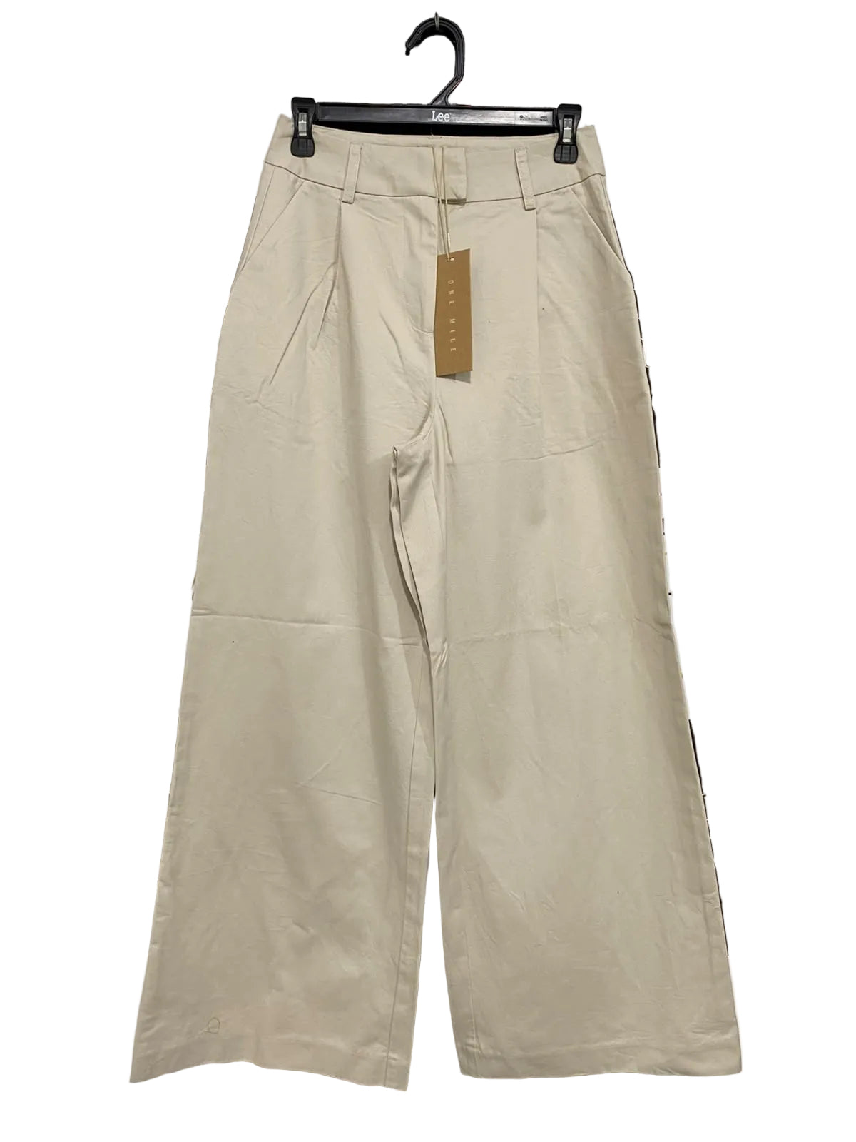 ONE MILE |S| WAIST 26| A54| LIGHT BEIGE ONE MILE PLEATED WIDE-LEG TECHNICAL UTILITY TROUSERS
