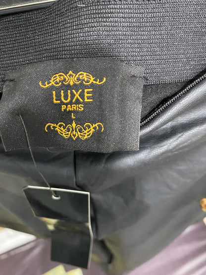 LUXE |L| WAIST 36| A54| BLACK GOLD-BUTTON FAUX-LEATHER TECHNICAL UTILITY LEGGINGS