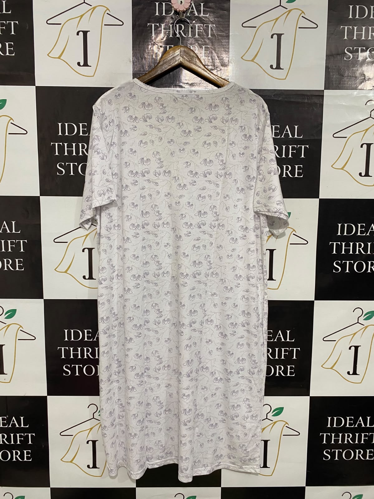 BELLA BEAU |XL| BUST 24| A54| LIGHT PURPLE FLORAL-PRINT LACE-TRIM TECHNICAL UTILITY LOUNGE DRESS