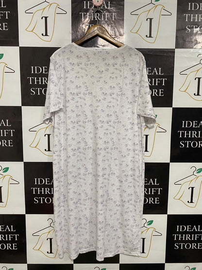 BELLA BEAU |XL| BUST 24| A54| LIGHT PURPLE FLORAL-PRINT LACE-TRIM TECHNICAL UTILITY LOUNGE DRESS