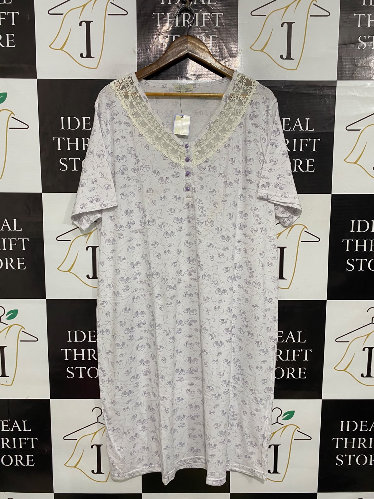 BELLA BEAU |XL| BUST 24| A54| LIGHT PURPLE FLORAL-PRINT LACE-TRIM TECHNICAL UTILITY LOUNGE DRESS