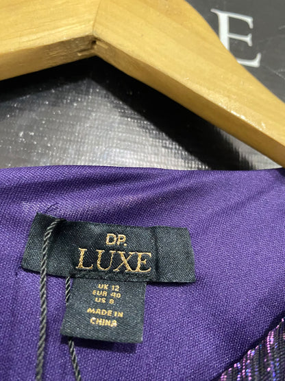 LUXE |S| BUST 16| A54| DEEP PURPLE METALLIC PLEATED LONG-SLEEVE TECHNICAL UTILITY MIDI DRESS