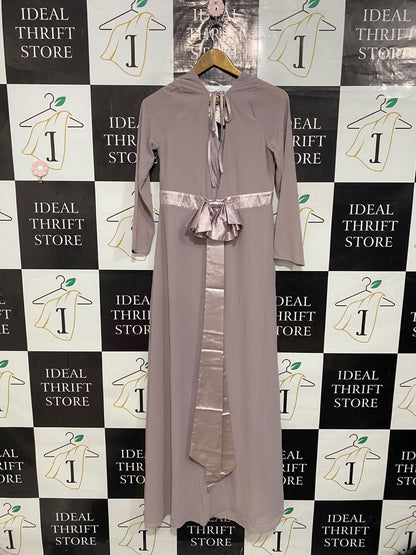 TFNC |S| BUST 16| A54| DUSTY MAUVE WRAP-STYLE VELVET-TRIM TECHNICAL UTILITY MAXI DRESS