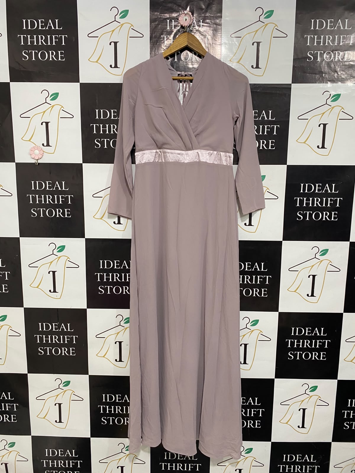 TFNC |S| BUST 16| A54| DUSTY MAUVE WRAP-STYLE VELVET-TRIM TECHNICAL UTILITY MAXI DRESS