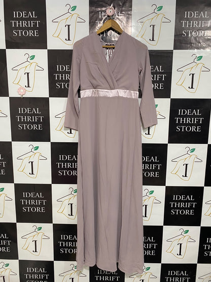 TFNC |S| BUST 16| A54| DUSTY MAUVE WRAP-STYLE VELVET-TRIM TECHNICAL UTILITY MAXI DRESS