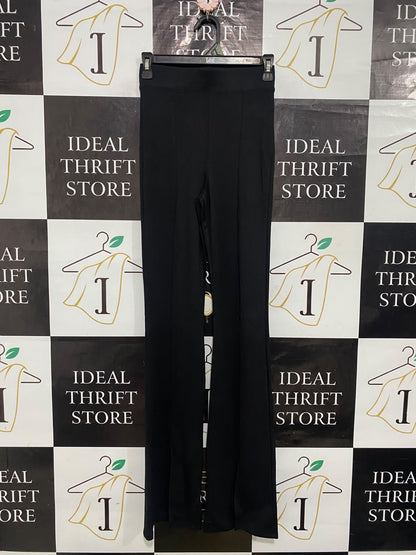 AMISU |XS| WAIST 24| A53| BLACK TECHNICAL UTILITY FLARED TROUSERS