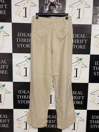 SUPRE |L| WAIST 30| A53| BEIGE LINEN-BLEND TAILORED STRAIGHT-LEG TECHNICAL UTILITY TROUSERS