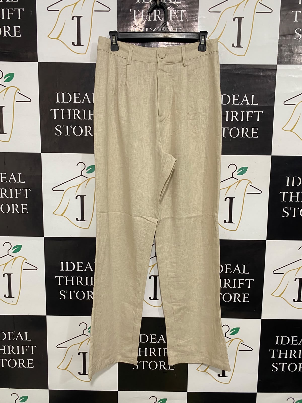 SUPRE |L| WAIST 30| A53| BEIGE LINEN-BLEND TAILORED STRAIGHT-LEG TECHNICAL UTILITY TROUSERS