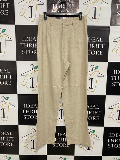 SUPRE |L| WAIST 30| A53| BEIGE LINEN-BLEND TAILORED STRAIGHT-LEG TECHNICAL UTILITY TROUSERS