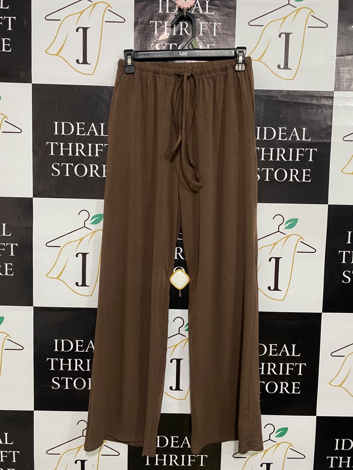 |S| WAIST 26| A53| DARK BROWN DRAWSTRING WIDE-LEG TECHNICAL UTILITY LOUNGE TROUSERS
