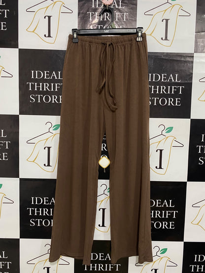 |S| WAIST 26| A53| DARK BROWN DRAWSTRING WIDE-LEG TECHNICAL UTILITY LOUNGE TROUSERS