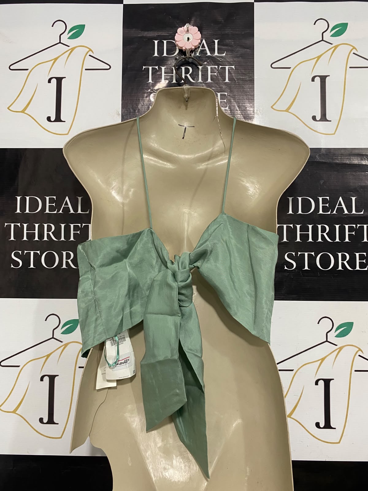 ZARA |L| BUST 18| A53| SAGE GREEN ASYMMETRIC ONE-SHOULDER TECHNICAL UTILITY CROP TOP
