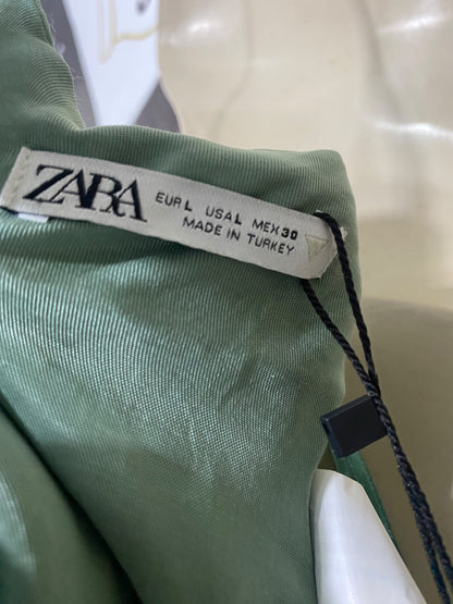 ZARA |L| BUST 18| A53| SAGE GREEN ASYMMETRIC ONE-SHOULDER TECHNICAL UTILITY CROP TOP