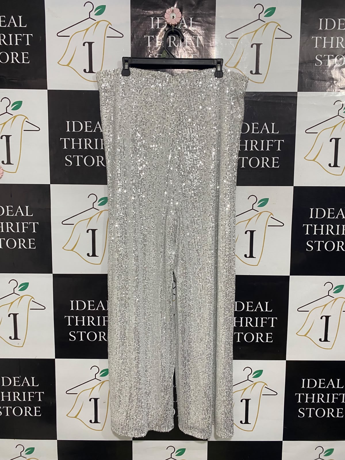 JADED ROSE |XXL| WAIST 38| A53| SILVER SEQUIN-EMBELLISHED WIDE-LEG TECHNICAL UTILITY TROUSERS