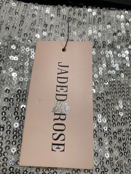 JADED ROSE |XXL| WAIST 38| A53| SILVER SEQUIN-EMBELLISHED WIDE-LEG TECHNICAL UTILITY TROUSERS