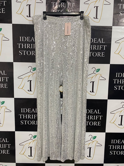 JADED ROSE |XXL| WAIST 38| A53| SILVER SEQUIN-EMBELLISHED WIDE-LEG TECHNICAL UTILITY TROUSERS