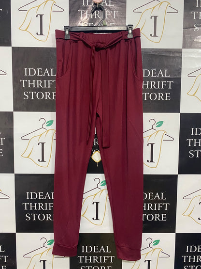 BOOHOO |L| WAIST 30| A53| BURGUNDY TIE-WAIST TECHNICAL UTILITY JOGGERS
