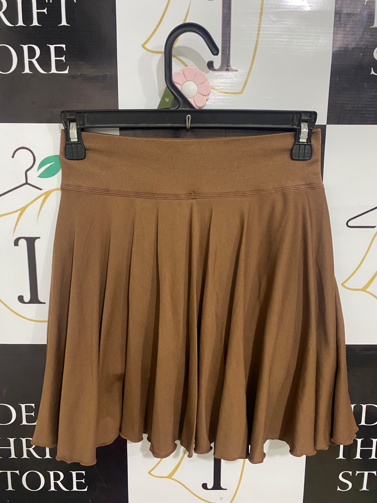 OQQ |XS| WAIST 24| A53| BROWN RIBBED-WAIST PLEATED TECHNICAL UTILITY SKATER SKIRT