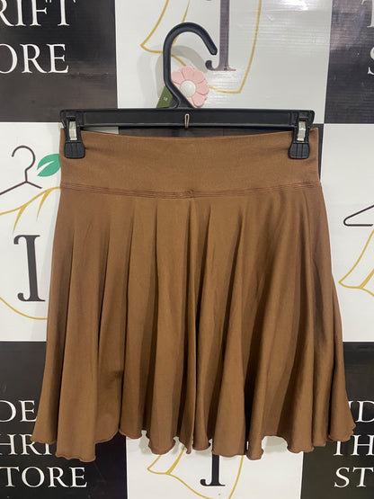 OQQ |XS| WAIST 24| A53| BROWN RIBBED-WAIST PLEATED TECHNICAL UTILITY SKATER SKIRT