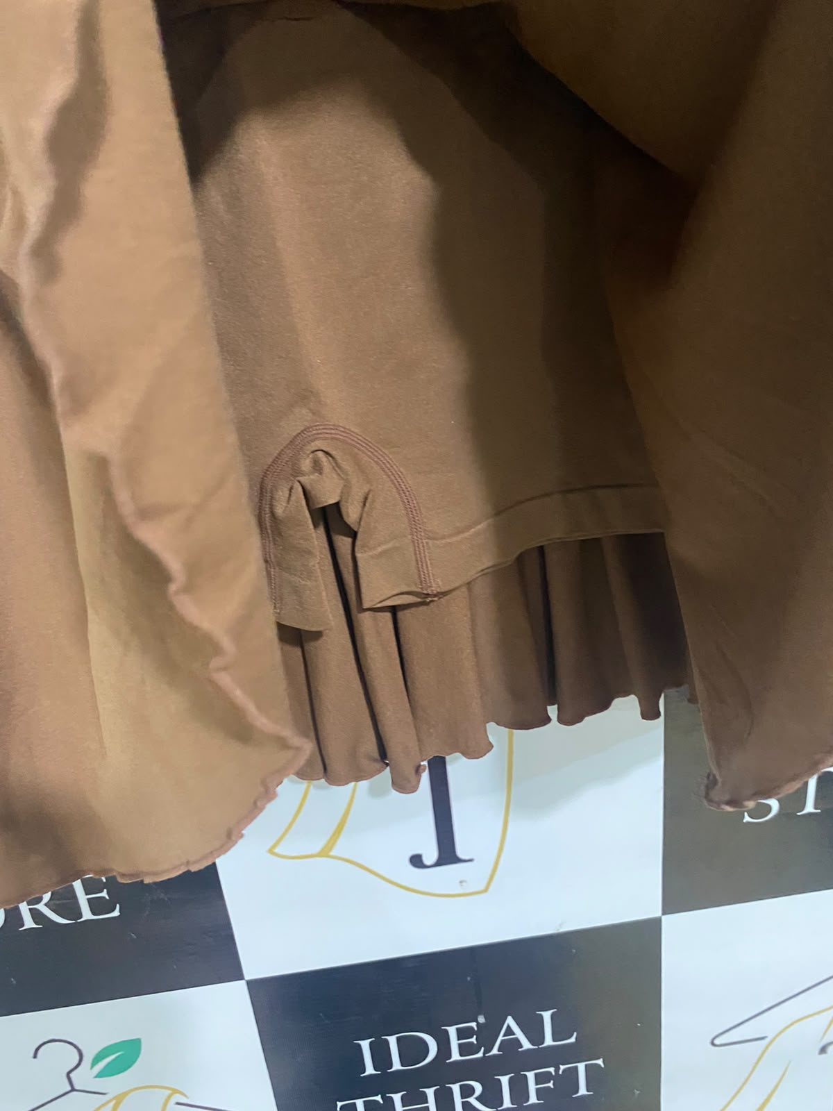 OQQ |XS| WAIST 24| A53| BROWN RIBBED-WAIST PLEATED TECHNICAL UTILITY SKATER SKIRT