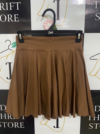 OQQ |XS| WAIST 24| A53| BROWN RIBBED-WAIST PLEATED TECHNICAL UTILITY SKATER SKIRT