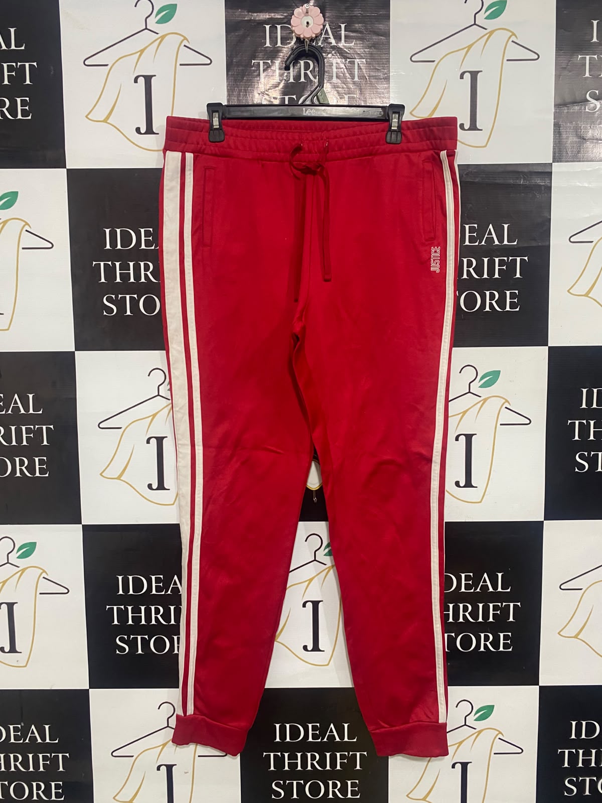 JUSTICE ACTIVE |XL| WAIST 36| A53| RED SIDE-STRIPE ATHLETIC TECHNICAL UTILITY JOGGERS