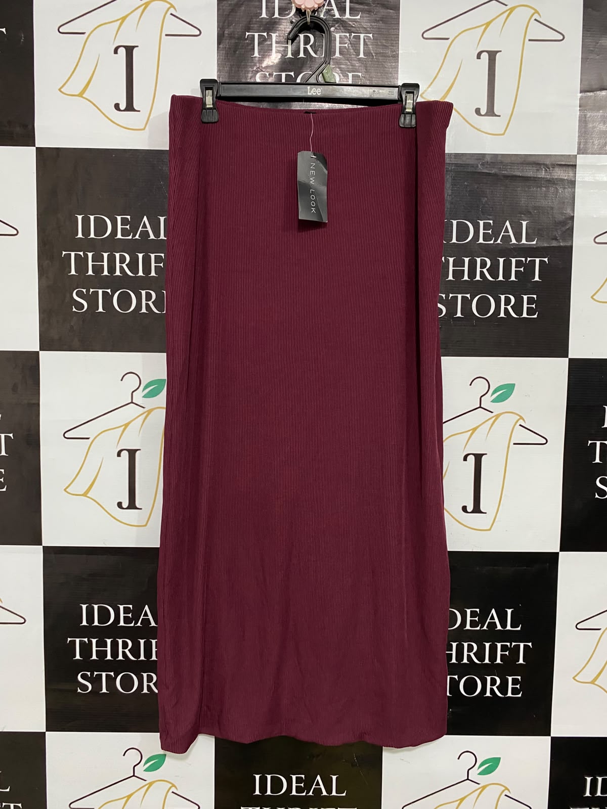 NEW LOOK |L| WAIST 32| A53| BURGUNDY RIBBED TECHNICAL UTILITY MAXI SKIRT