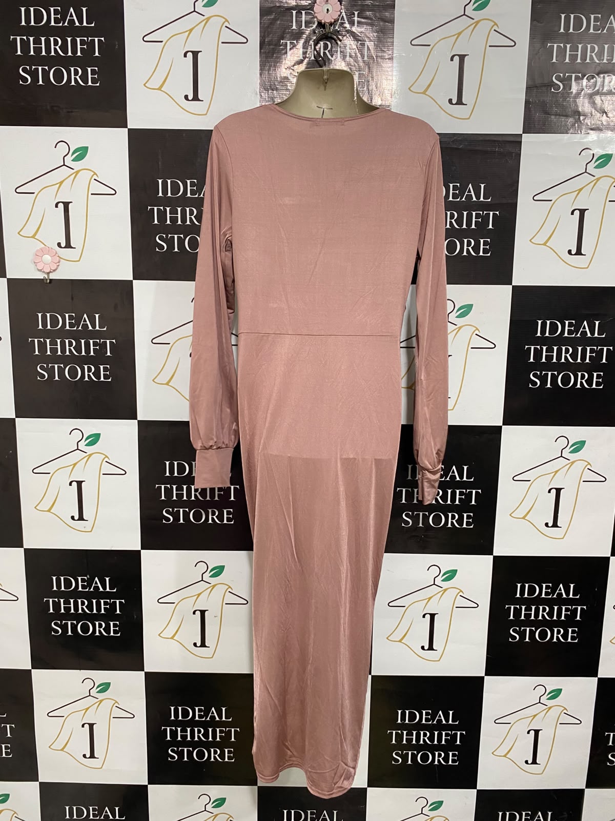 BOOHOO |M| BUST 17| A53| DUSTY ROSE KNOT-FRONT LONG-SLEEVE TECHNICAL UTILITY MIDI DRESS
