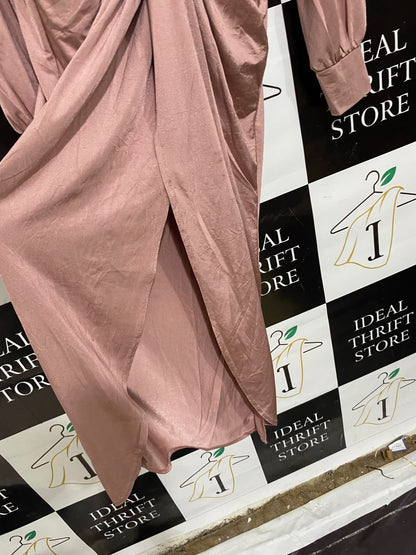 BOOHOO |M| BUST 17| A53| DUSTY ROSE KNOT-FRONT LONG-SLEEVE TECHNICAL UTILITY MIDI DRESS