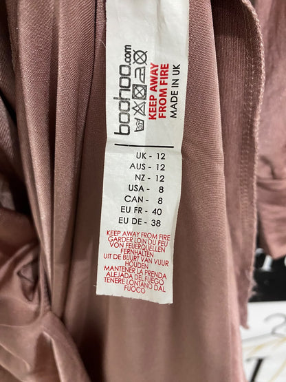 BOOHOO |M| BUST 17| A53| DUSTY ROSE KNOT-FRONT LONG-SLEEVE TECHNICAL UTILITY MIDI DRESS