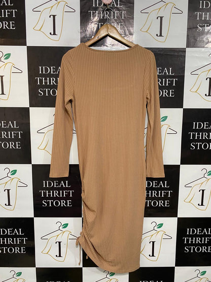 NEW LOOK |M| BUST 18| A54| CAMEL NEW LOOK SQUARE-NECK SIDE-RUCHED TECHNICAL UTILITY MIDI DRESS