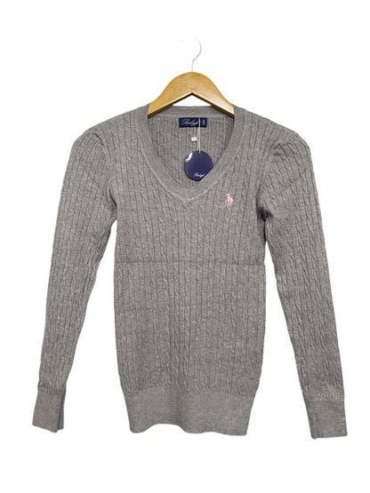 BALYFE |S| BUST 14| A54| GREY CABLE-KNIT V-NECK TECHNICAL UTILITY SWEATER