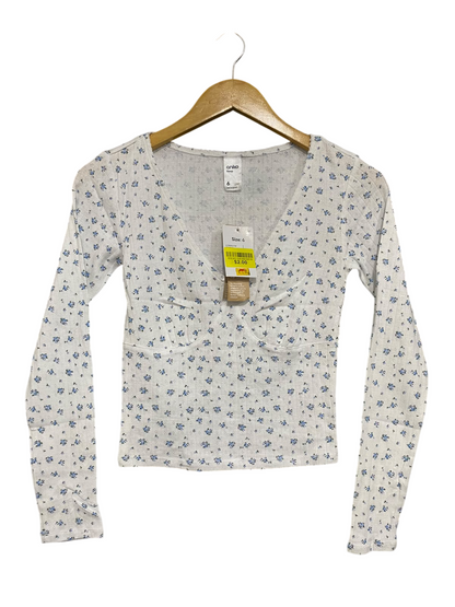 ANKO |XS| BUST 14| A54| WHITE AND BLUE FLORAL PRINT LONG-SLEEVE TECHNICAL UTILITY TOP